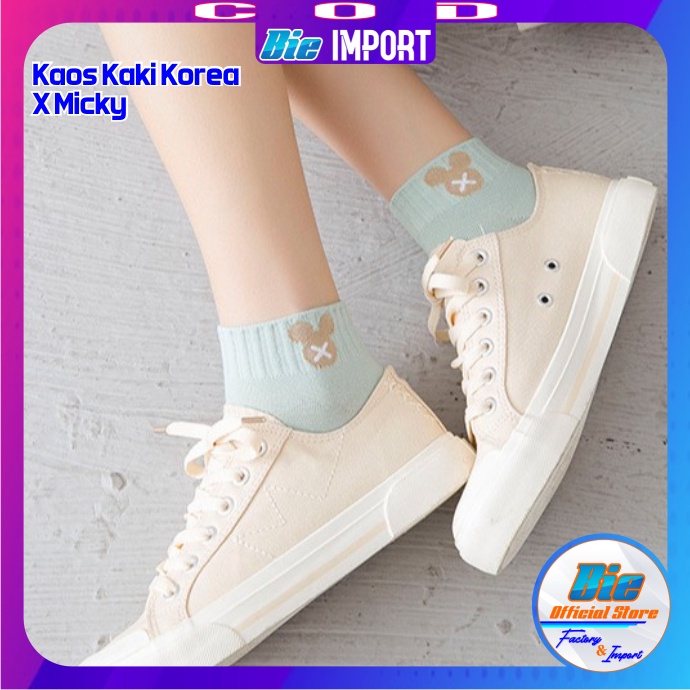 Kaos Kaki Korea Wanita Motif X Micky Impor Best Seller