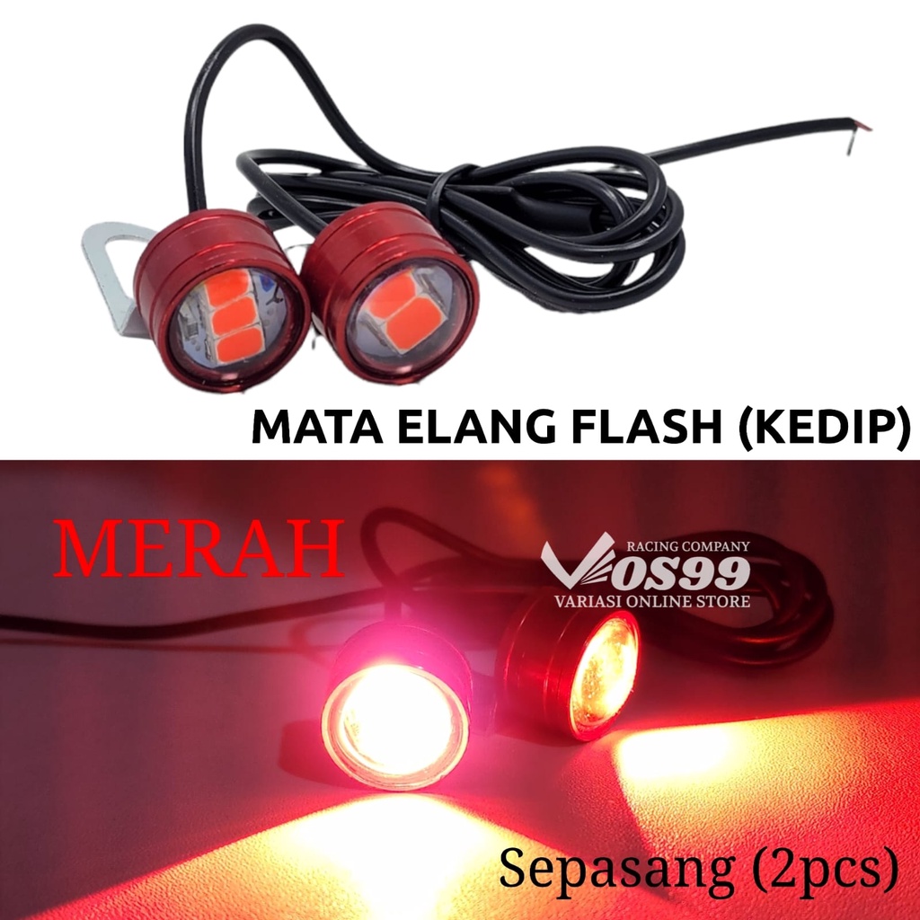 [ 2 BIJI ] LAMPU LED MATA ELANG EAGLE EYE COB NYALA FLASH (KEDIP) DC 12V BUMPER SEIN REM MOBIL MOTOR