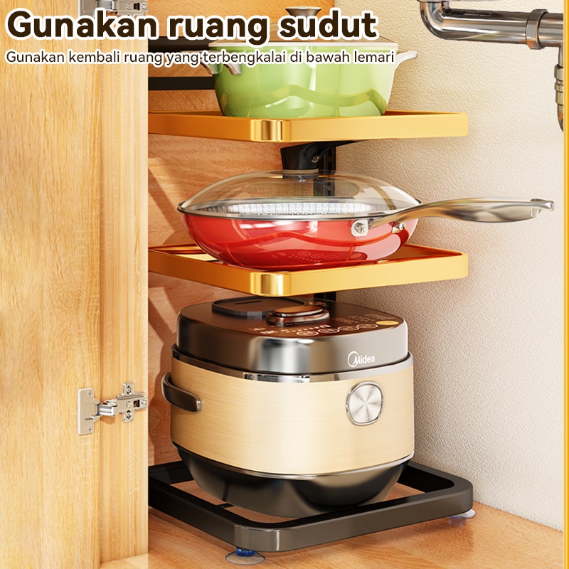 Dapur Di Bawah Rak Rak Pot Rak Panci Susun Rak Bawah Wastafel Rak Dapur Stainless Steel (3/4/5 Tingkat)