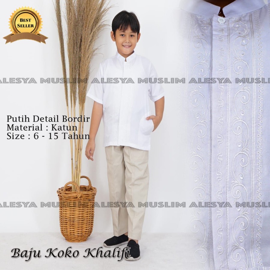 baju koko khalifi baju koko anak bahan katun putih/bisa bayar ditempat/COD