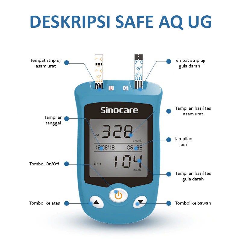 Sinocare Safe AQ UG lengkap alat cek gula darah dan asam urat lengkap tipe lain Sinocare Safe-Accu Sinocare Safe-Accu 2 Sinocare AQ Smart alat cek gula darah/glucometer/glukosa meter/alat ukur gula darah/alat uji diabetes/alat pengukur gula darah