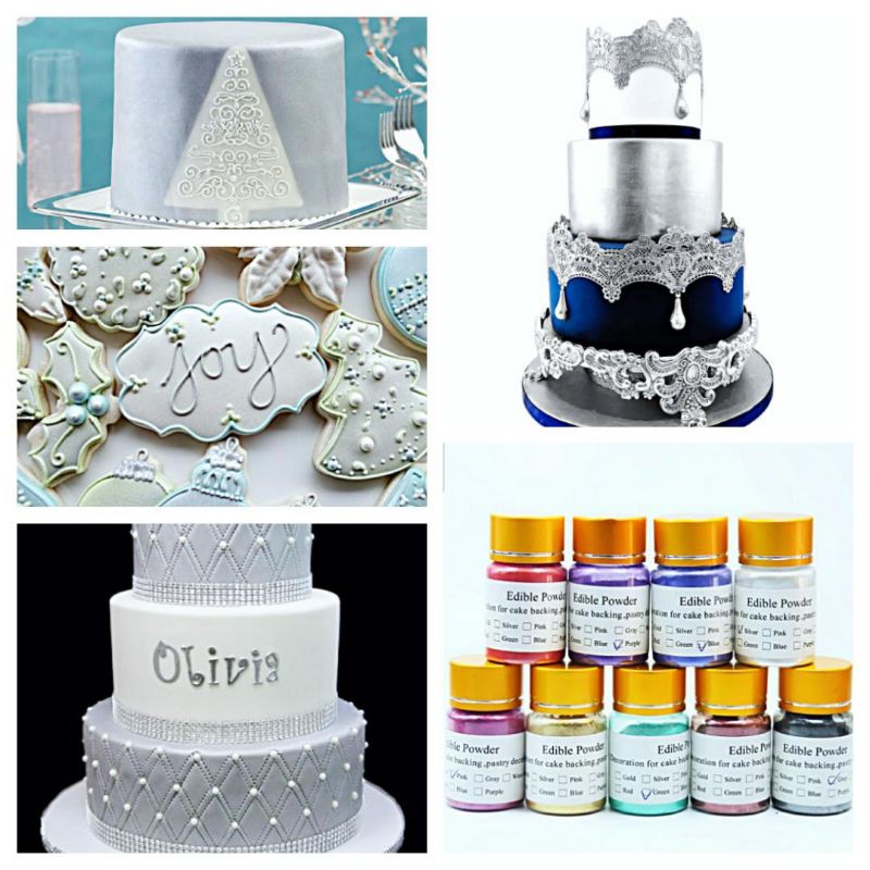 

Edible silver powder 10 g food coloring pewarna kue perak bubuk pewarna fondant silver lustre dust