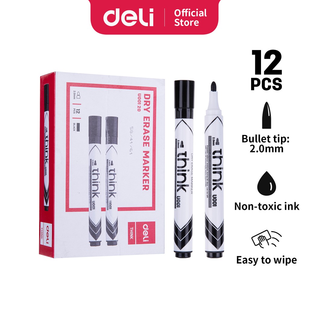 

Deli THINK Spidol Papan Tulis / Dry Erase Marker - 12 pcs/box 2.0mm 3C EU001X0