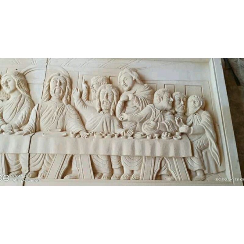 relief batu ukir batu alam perjamuan hiasan dinding