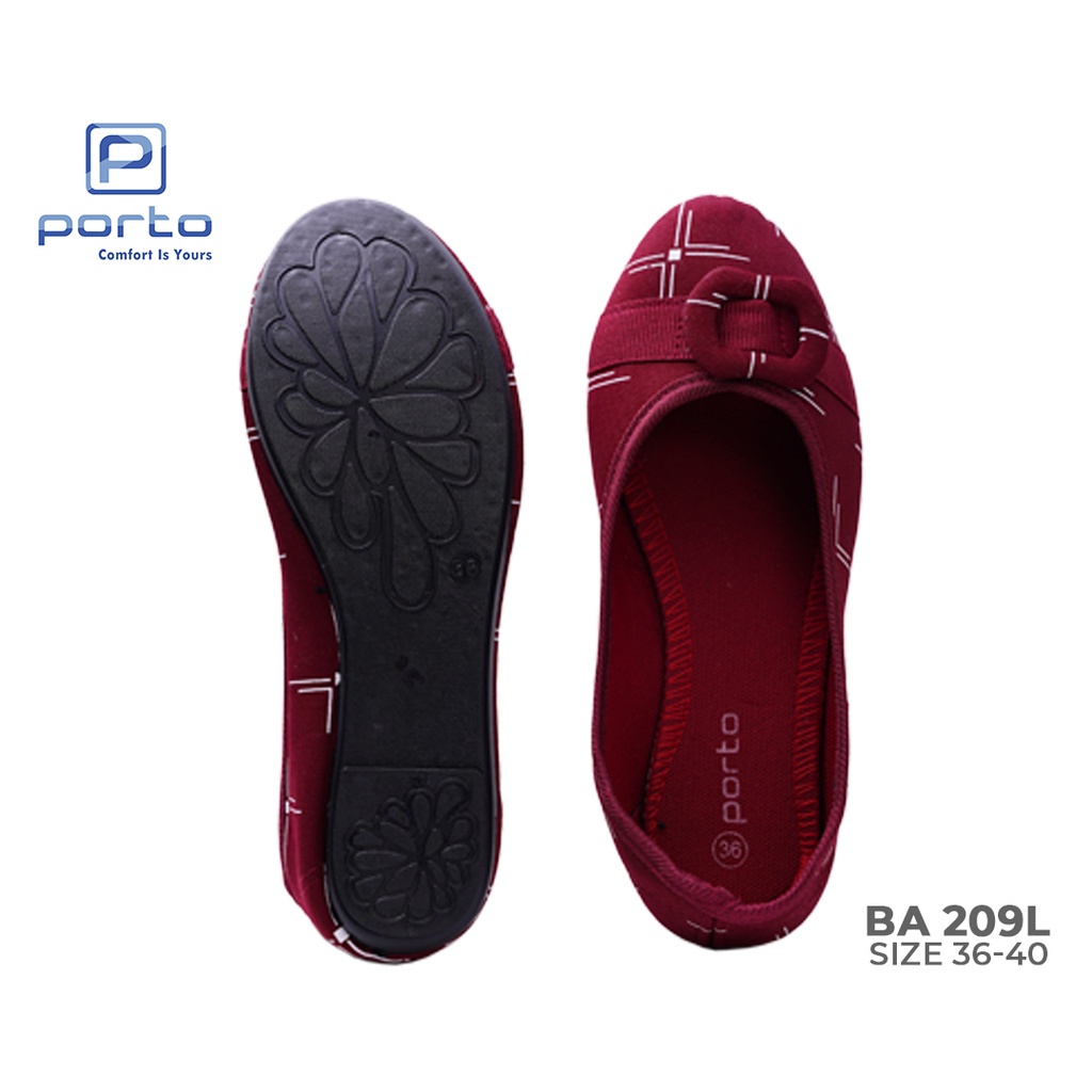 BA209L - Porto Leveling Sepatu Wanita Kerja Flatshoes Garis Putih Nyaman Terbaru Cantik Porto Lady