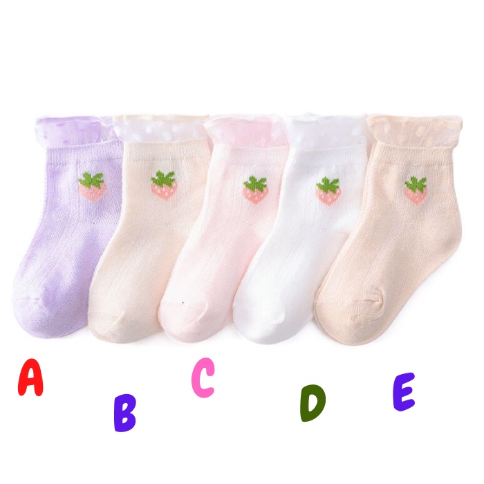 KAOS KAKI ANAK BAYI CEWEK KOREA KEKINIAN MOTIF BUAH STRAWBERRY SOCK BABY PEREMPUAN USIA 1-3 TAHUN KK9