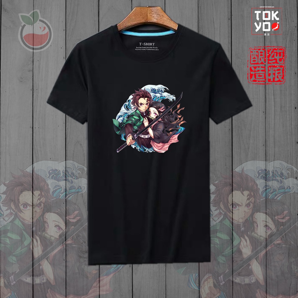 Kaos Tshirt  Pria Demon Slayer Tanjiro kimetsu no yaiba Baju Distro Basic Kasual