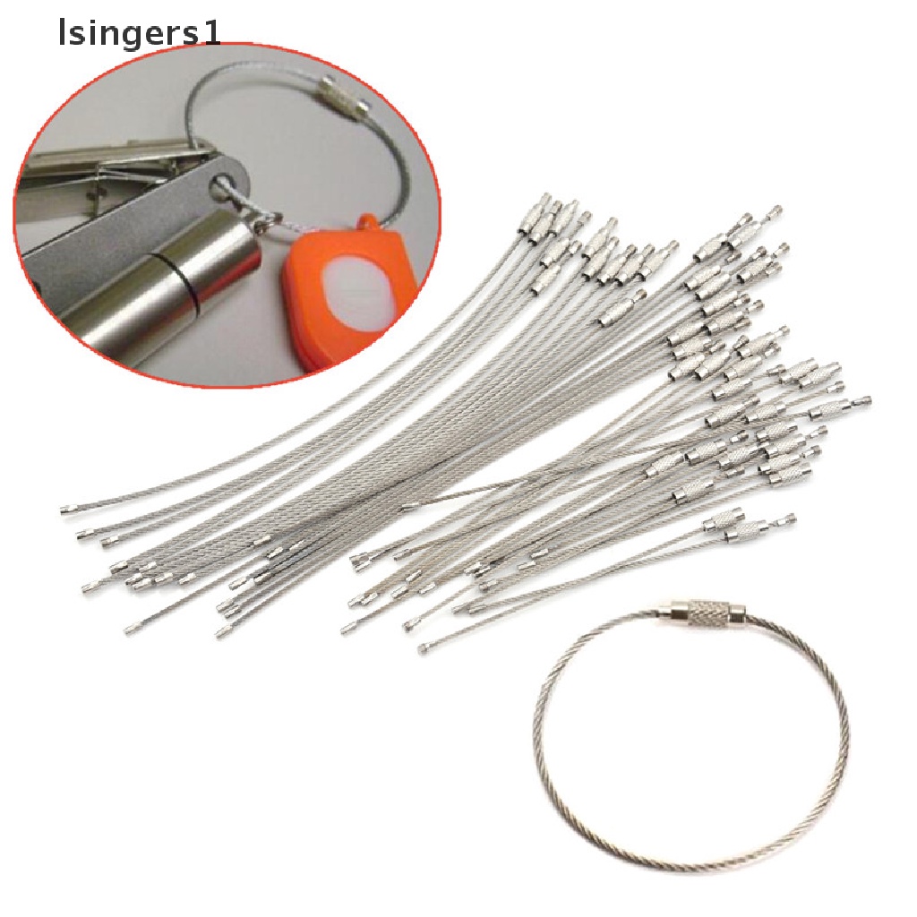 (lsingers1) 10pcs Gantungan Kunci Kabel Bahan Stainless Steel Ukuran 10 / 15 / 20cm Untuk Hiking