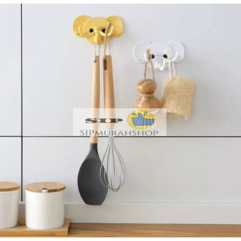 HANGER GAJAH 3IN1 GANTUNGAN SAPU , PEL TEMPEL DINDING DAPUR LAP MULTIFUNGSI HOOK CANTOLAN TEMBOK