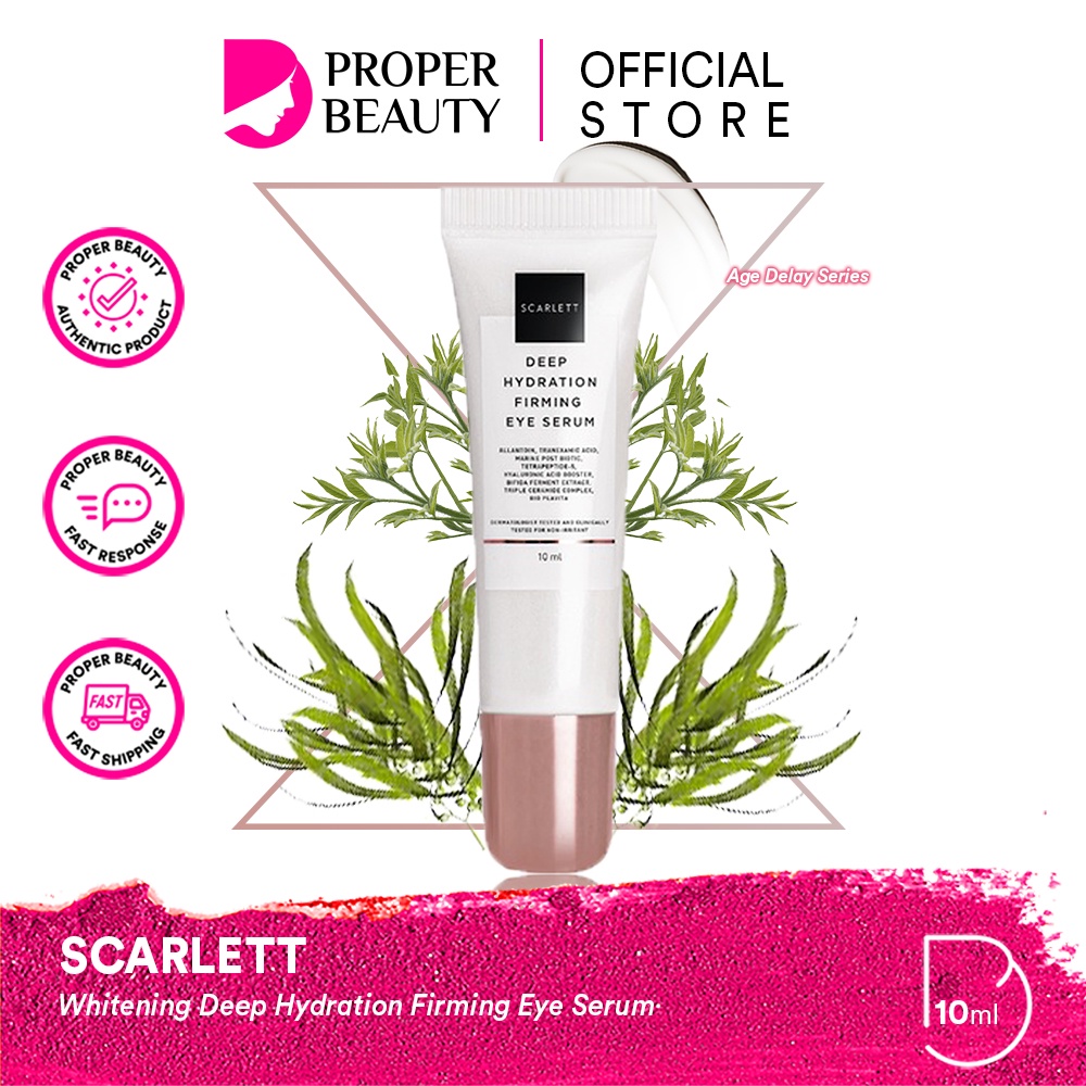 SCARLETT Whitening Deep Hydration Firming Eye Serum Indonesia / Age Delay Series Skincare Anti Aging / Gel Mata / Cleanser Facial Wash Essence Toner Day Night Cream Moisturizer Sunscreen Mask / Body Lotion Brightly Acne Package Paket Full Wajah Face Care