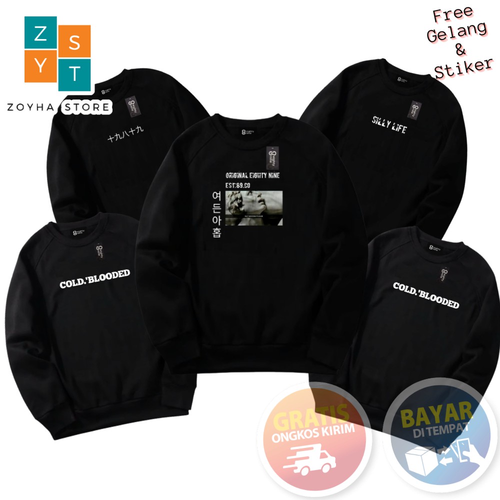 FASION TERBARU 2021 Sweater Crewneck Pria Cotton Premium Distro Hitam ZS_Offecial By Zoyha_Store