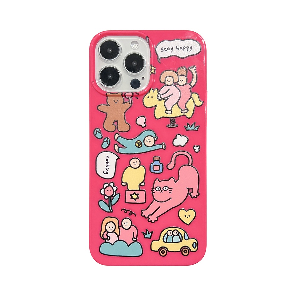 IPHONE Kartun Doodle Rose Red Jelly Soft Case Pelindung Untuk Iphone7 8 PLUS X XR XS 11 12 13 14 MINI PRO MAX SE 2020 Cute Covers