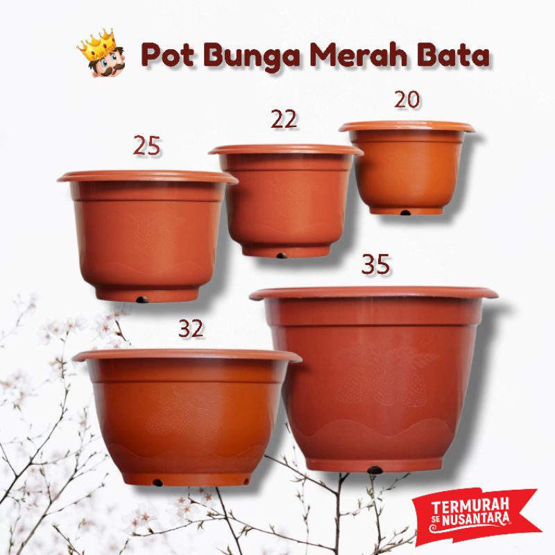 Pot Bunga Merah Bata 20 25 30 32 35 | Pot Tanaman Cokelat Plastik