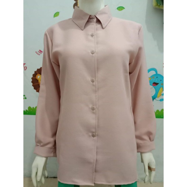 Kemeja wanita Casual Jumbo Lengan Panjang Polos Putih Basic Kerja Aurel Giovani-Coklat muda