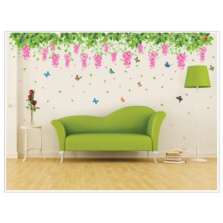 RELIZA WALLSTICKER 60X90 RENDA HIJAU RUMBAI LAVENDER HANGING STICKER DINDING XY1132