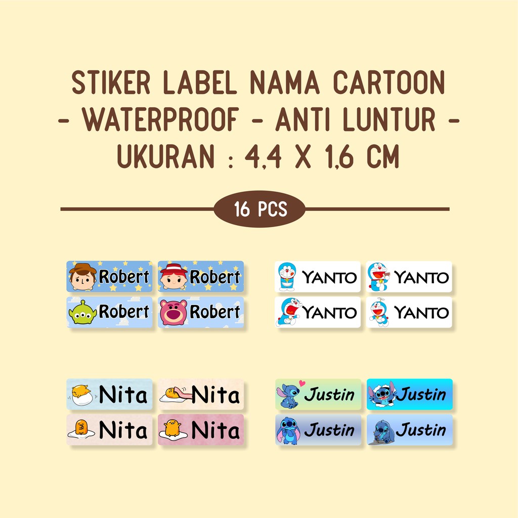 

Stiker Label Nama Cartoon Vinyl Waterproof