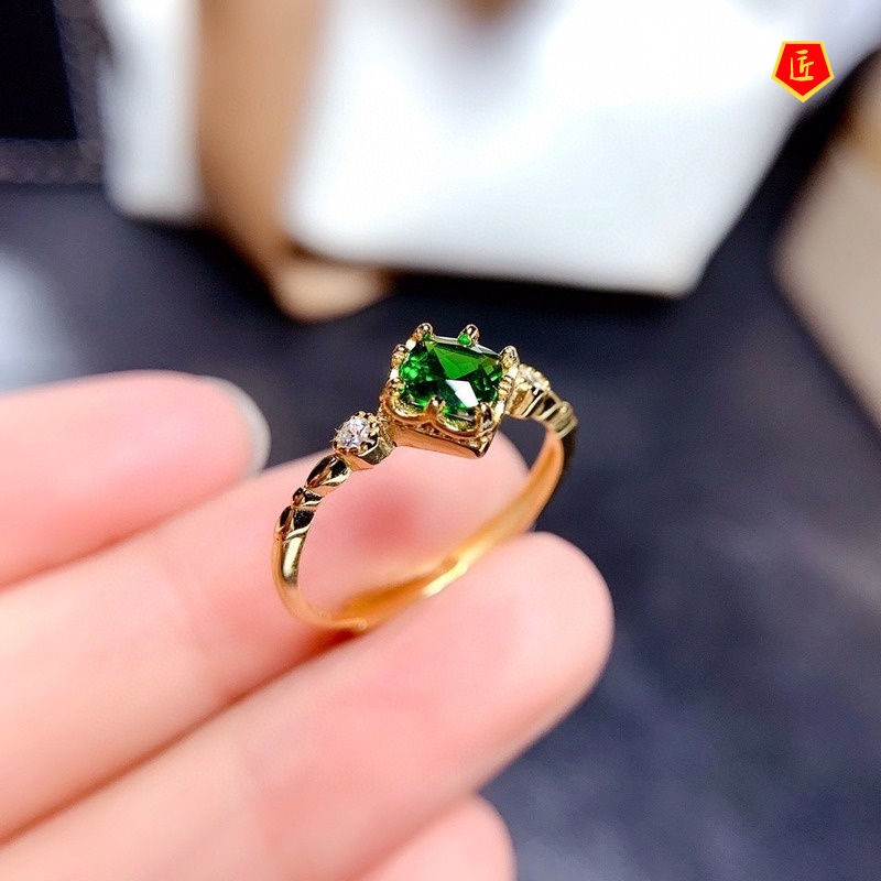 [Ready Stock]Elegant Personality 18K Gold Natural Diopside Ring