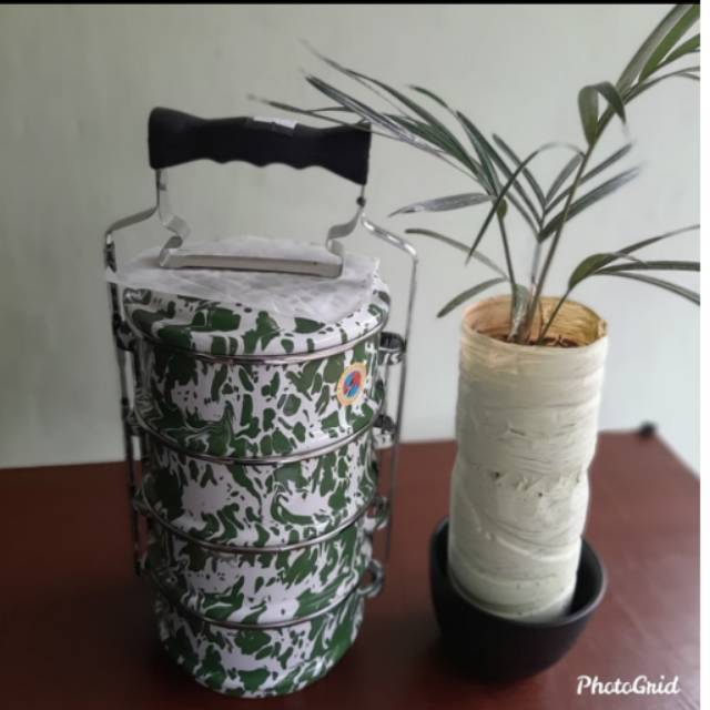 RANTANG BLURIK BLIRIK LURIK LOREK LORENG ENAMEL SENG ANTIK KUNO VINTAGE HIJAU SUSUN 4 diameter 14cm