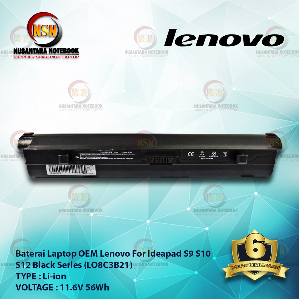 Baterai Laptop OEM Lenovo Ideapad S9 S10 S12 LO8C3B21 Black