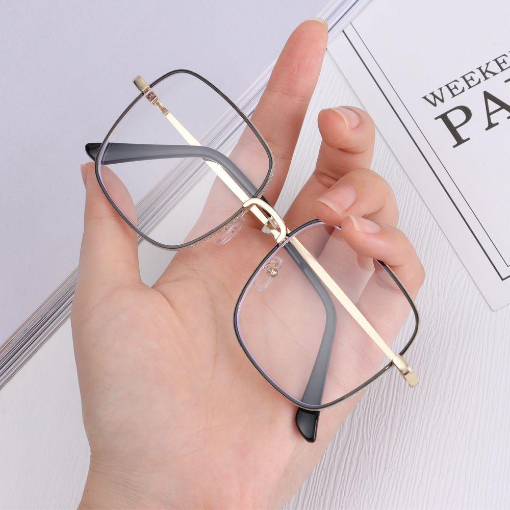 Lily Vintage Kacamata Persegi Perawatan Penglihatan Perlindungan Radiasi Anti-Letih Berlian Studded Eyewear
