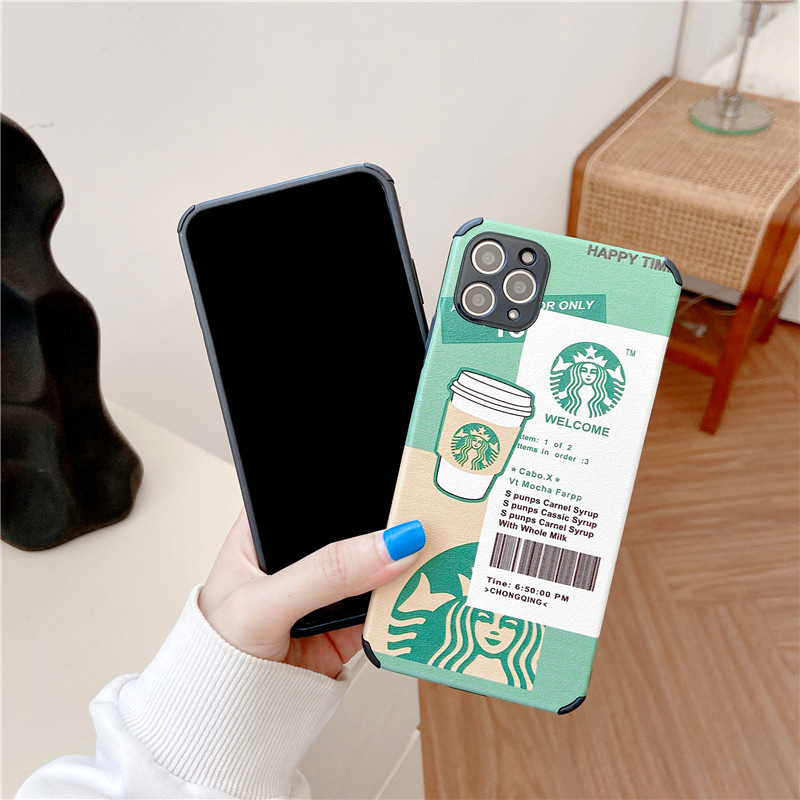 Starbucks Leather shockproof phone case 11 12 PRO MAX XR X XS 6 6s 7 8Plus High Quality material Brand Soft Casing Cover