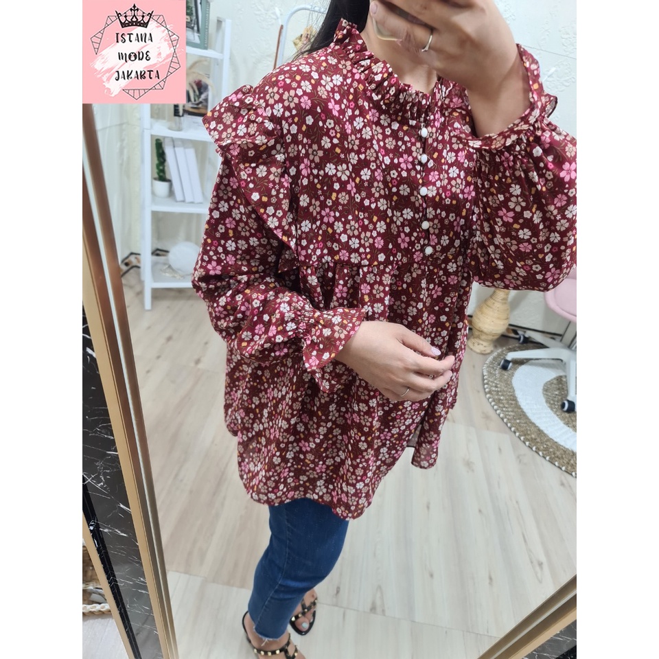 ISTANA MODE JAKARTA Zira baju atasan wanita terbaru blouse korean style blouse wanita lengan panjang-MARON-2