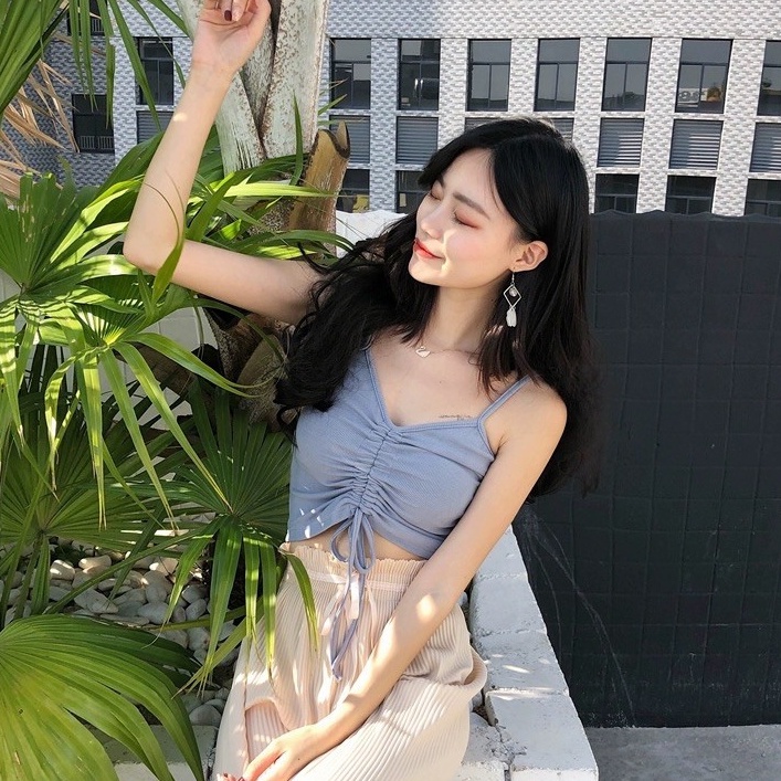C369 • Crop Top Import Tali Serut Korean Style Fashion Wanita