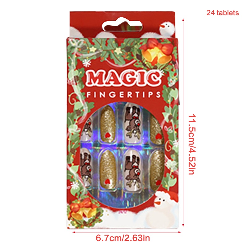 Zzz 24Pcs / Set Kuku Palsu Motif Natal Untuk Nail Art