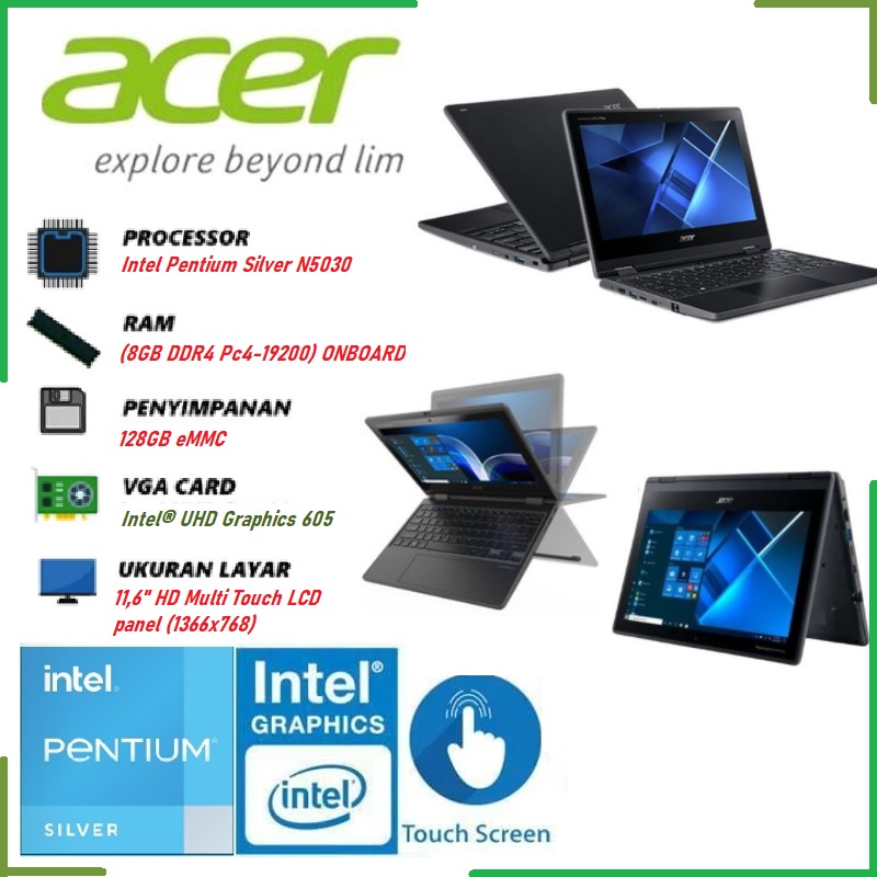 ACER TravelMate Spin B3 TMB311R-31-P6RV | INTEL N5030 / 8GB / 128GB / FLIP/ TOUCH/ BLACK