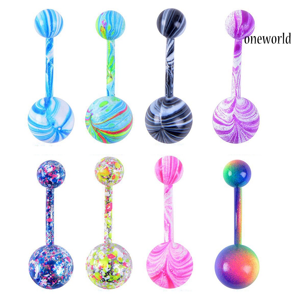 OW@ 1/9Pcs Women Color Coat Dual Ball Barbell Belly Button Navel Ring Piecing Jewelry