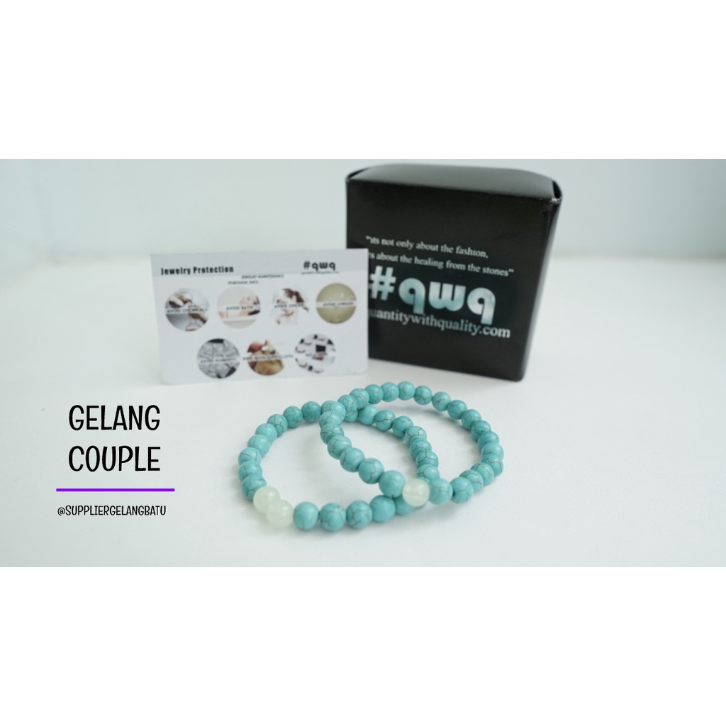 gelang batu FOSFOR PIRUS BIRU pasangan distance bracelet couple akik