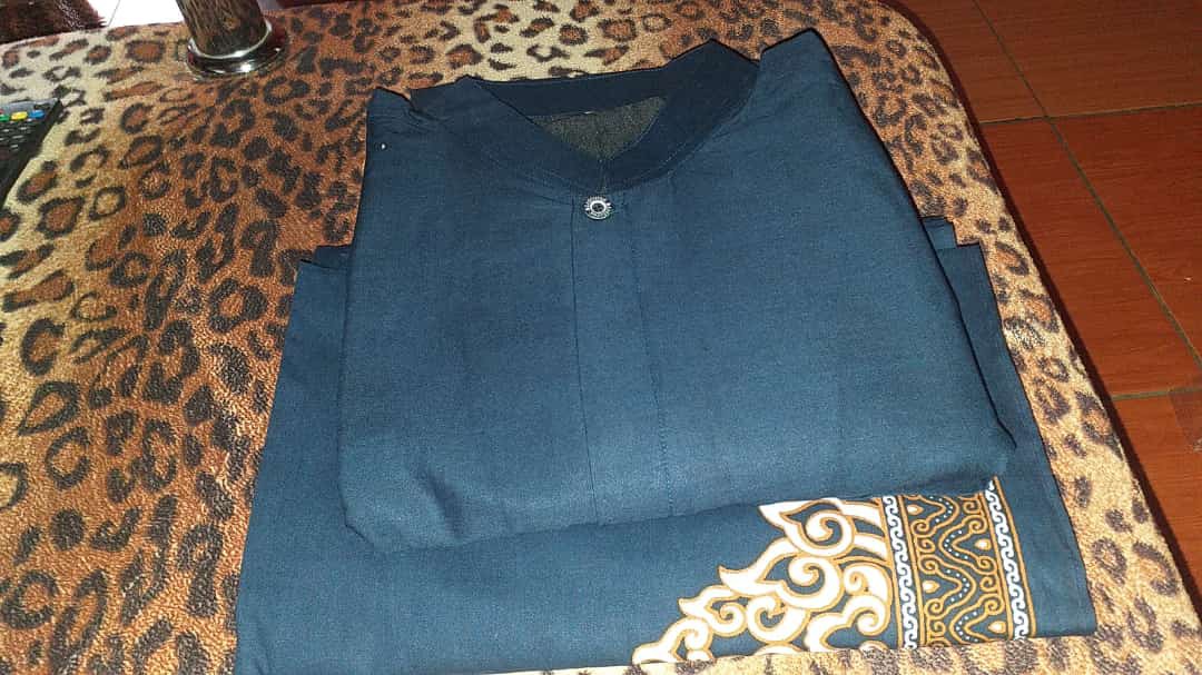 Batik Solo Modern Set Sarung Dan Koko Tumpal Biru(navy) Bahan Katun Prima Super