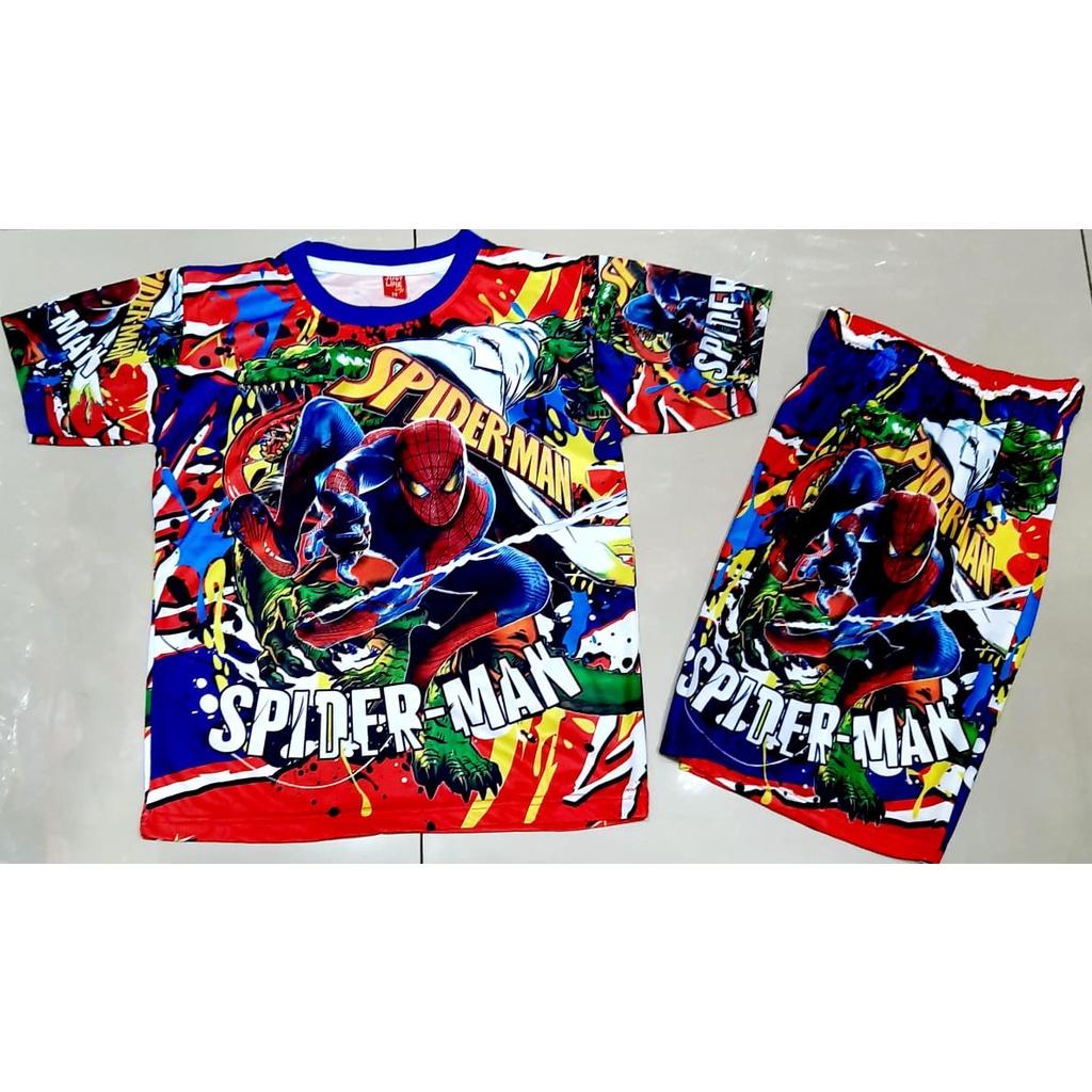 SANDISEAN setelan spiderman anak laki laki - kaos baju celana spiderman - full printing spiderman - 