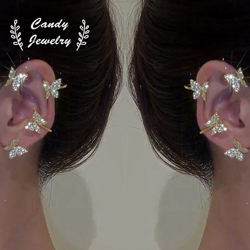 Candy Jewelry 1 Pcs Fashion Butterfly Earrings Zircon Clip Earring Gold Color Ear Clips for Women