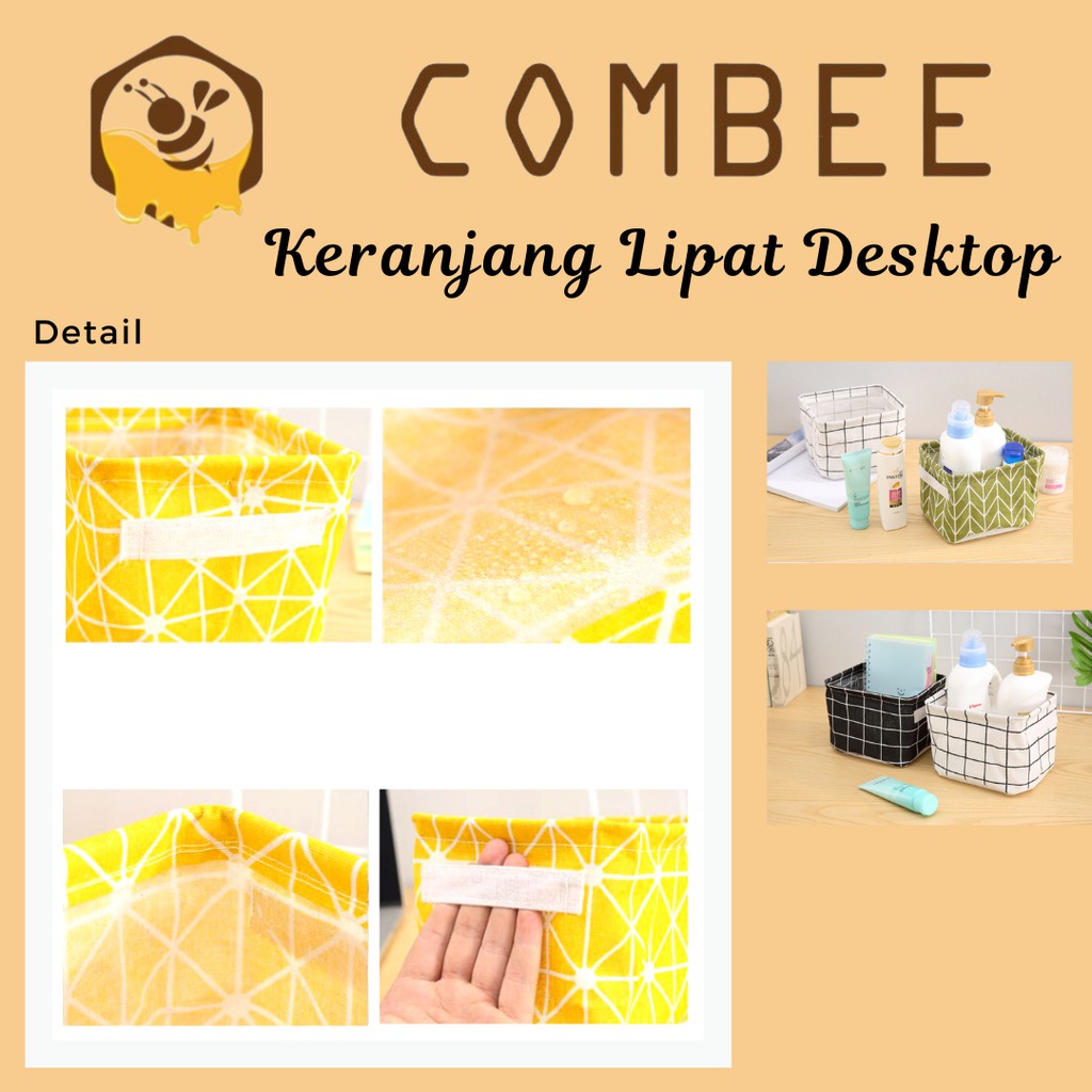 Keranjang Lipat Desktop Multi Fungsi / Cotton Linen / Praktis