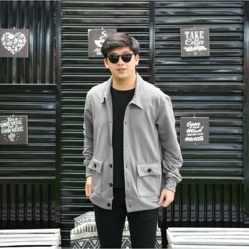 Jaket pria IKC 002 distro cbr six Bandung hoodie dua sisi bolak balik keren grosir pakaian pria H0D7-Outher abu