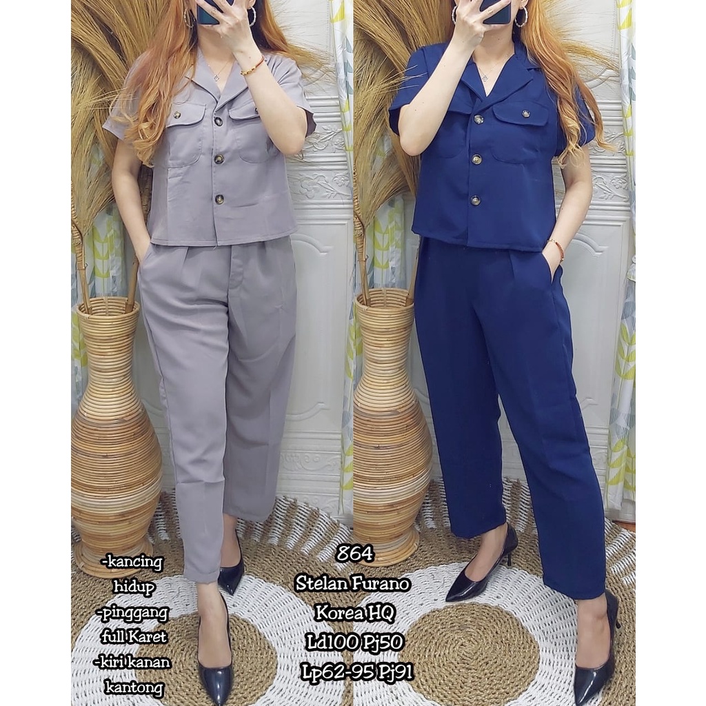 Setelan Wanita 864 Furano Korea Premium HQ | Stelan Baju Pakaian Kantor Kerja Wanita | Celana Panjan