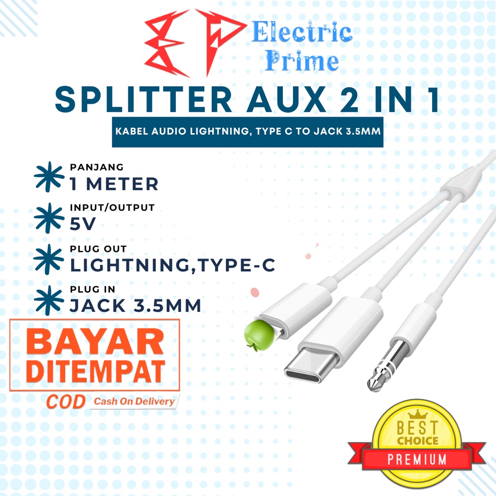 Cable Splitter Audio Adapter Aux Lightning Type C To Jack 3.5mm TRIPLEDI Kabel Converter 2in1