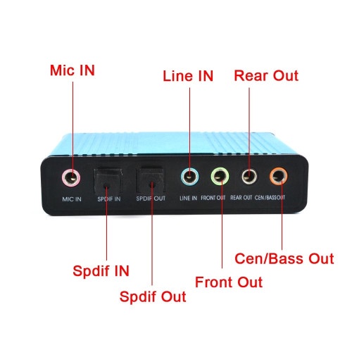 Kebidumei Sound Card External 5.1 Suround USB untuk Laptop/PC - CM6206 - Blue