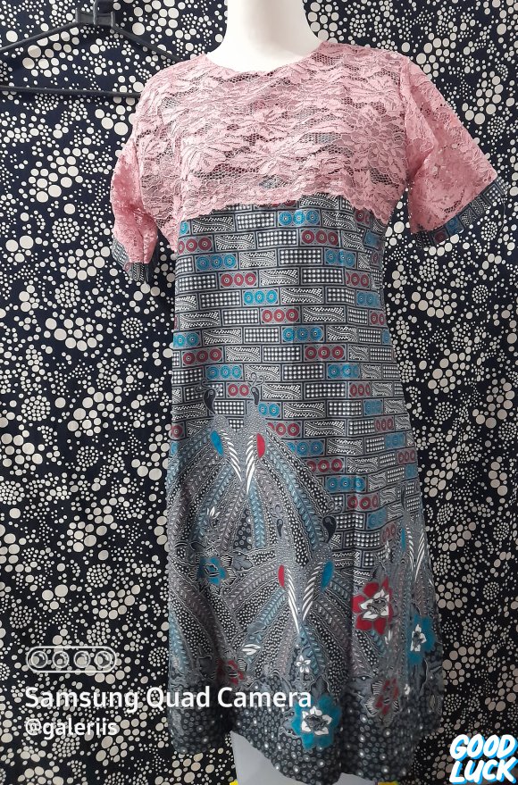 Dress Batik Brokat Calista Motif Gunungan Sogan Resleting Depan Batik Pekalongan