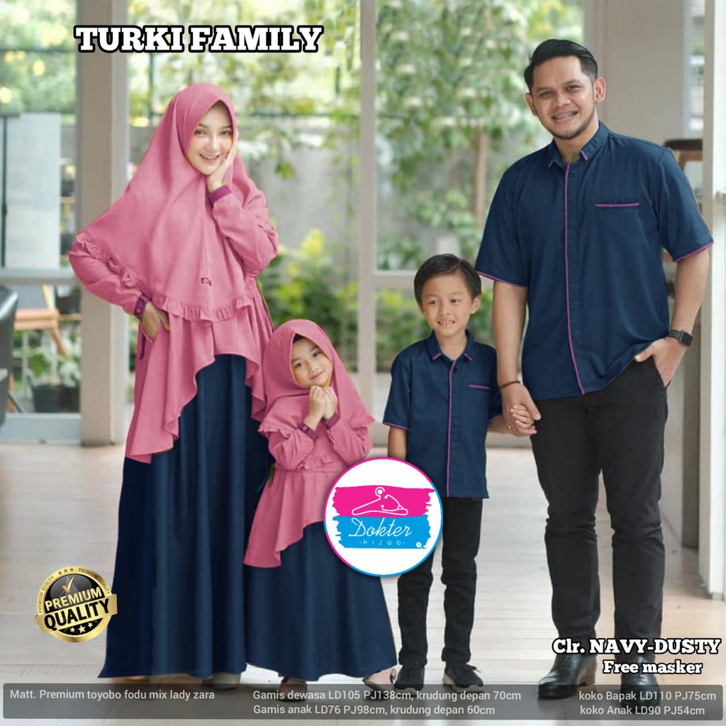 RHS ~ turki family couple gamis syari keluarga lengkap bahan toyobo mix wolfis premium ori solo