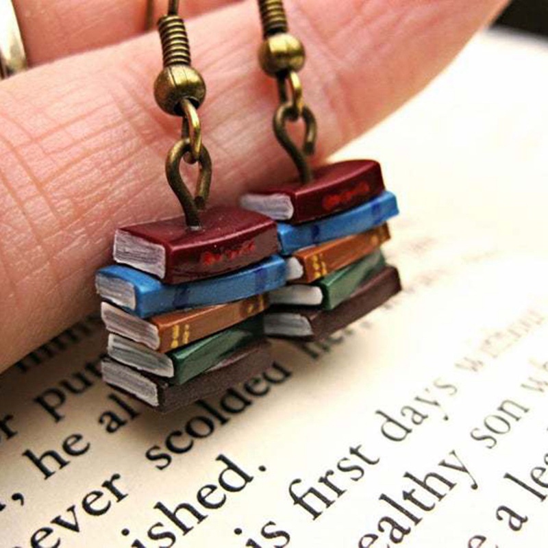 Anting Desain Buku Tumpuk Warna-Warni Gaya Retro Untuk Wanita