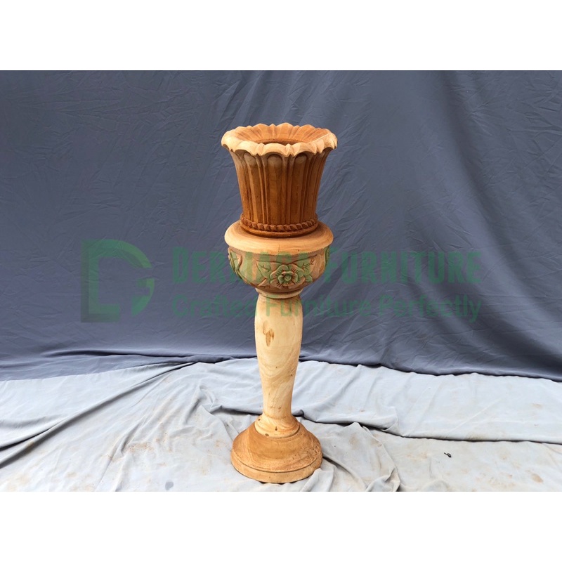 VAS JAMU UKIR BUNGA KAYU MAHONI VAS DEKORASI RUANGAN VAS DEKORASI PELAMINAN MURAH