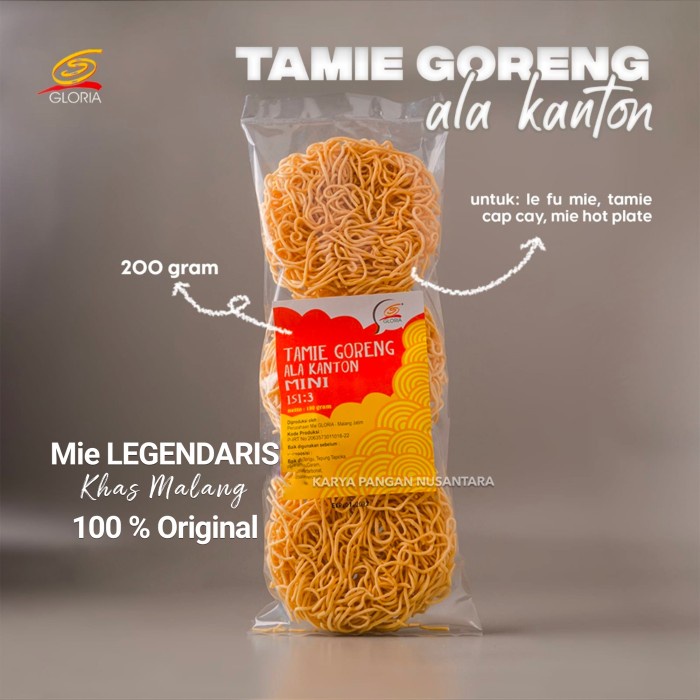

TAMIE GORENG GLORIA MALANG TAMIE GORENG ALA KANTON MINI ISI 3PCS 200GR
