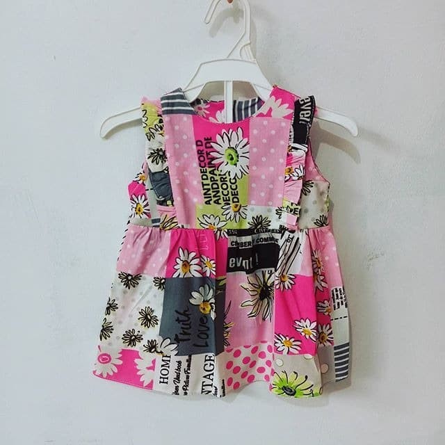 Dress Bayi Motif Bunga-bunga Baju Bayi Perempuan New Born Bunga Pink