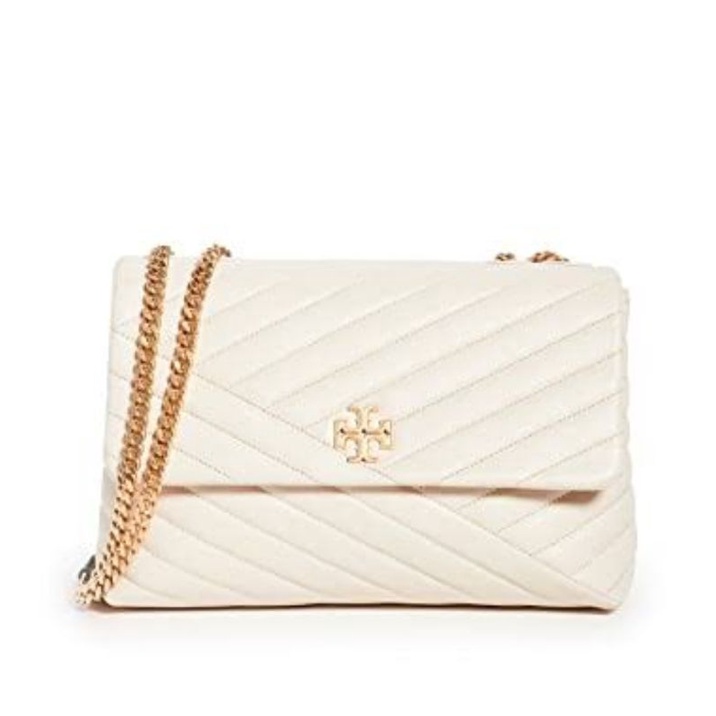 Tory Burch Kira Chevron Convertible Shoulder Bag Medium 27 Cm - Leather White