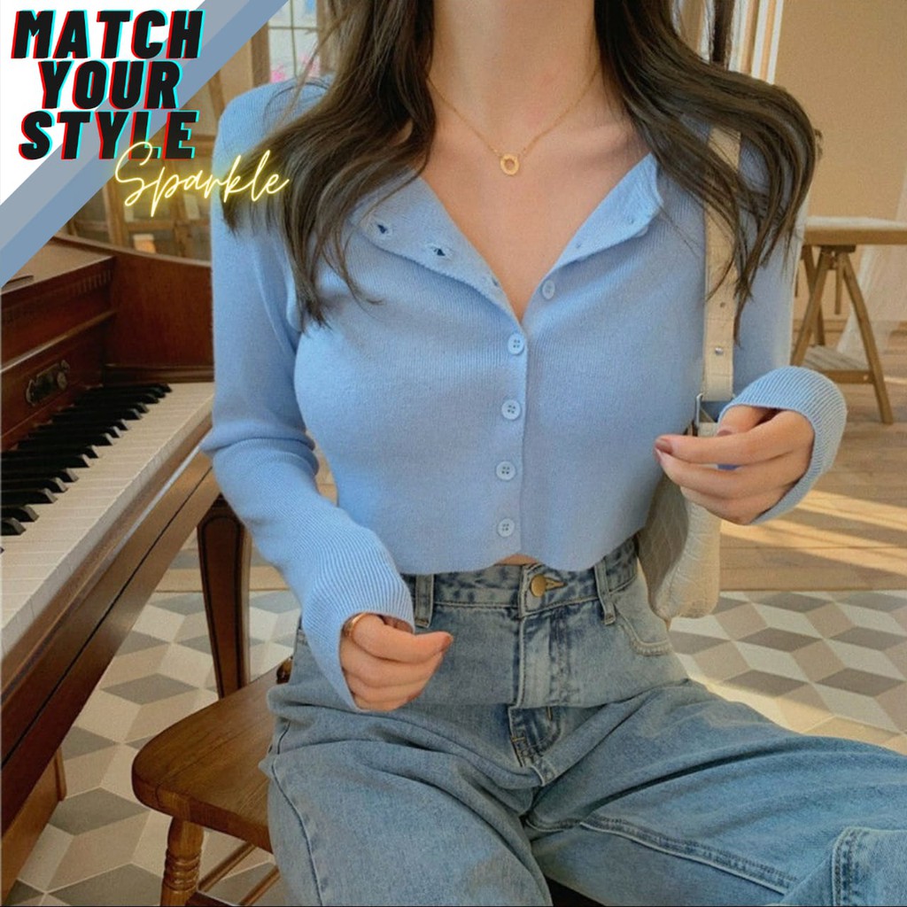Cardigan Angel Shirt Cropped Knitted High Waist Single-Breasted Long-Sleeved Female Slim Crop Top-6