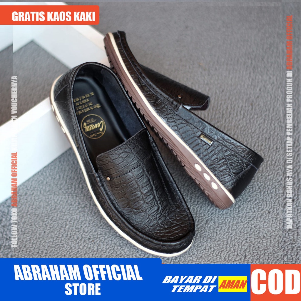 ABRAHAM Sepatu Slip On Kulit Asli Selop Hitam Pria