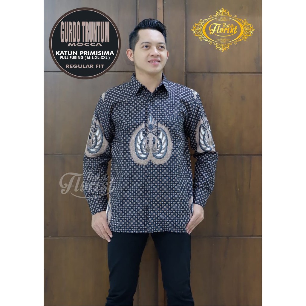 Batik Solo GURDO TRUNTUM MOCCA Kemeja Pria Katun Halus Sragenan Full Furing