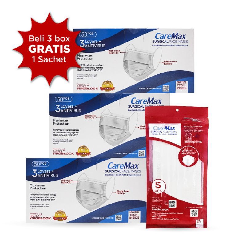Masker CareMax Surgical HEIQ VIROBLOCK | CAREMAX